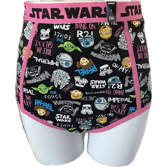 Disney 1 Icons & Statement Star Wars Print Logo Waistband Cotton Cheeky Panties - Picture 2 of 6